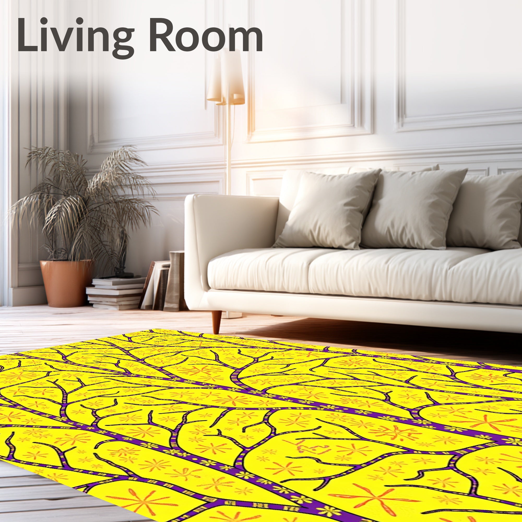 Vibrant Yellow Purple Tree Garland Rug
