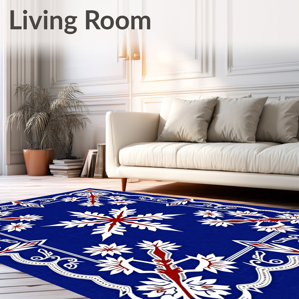 Bold Navy Blue White Floral Star Rug