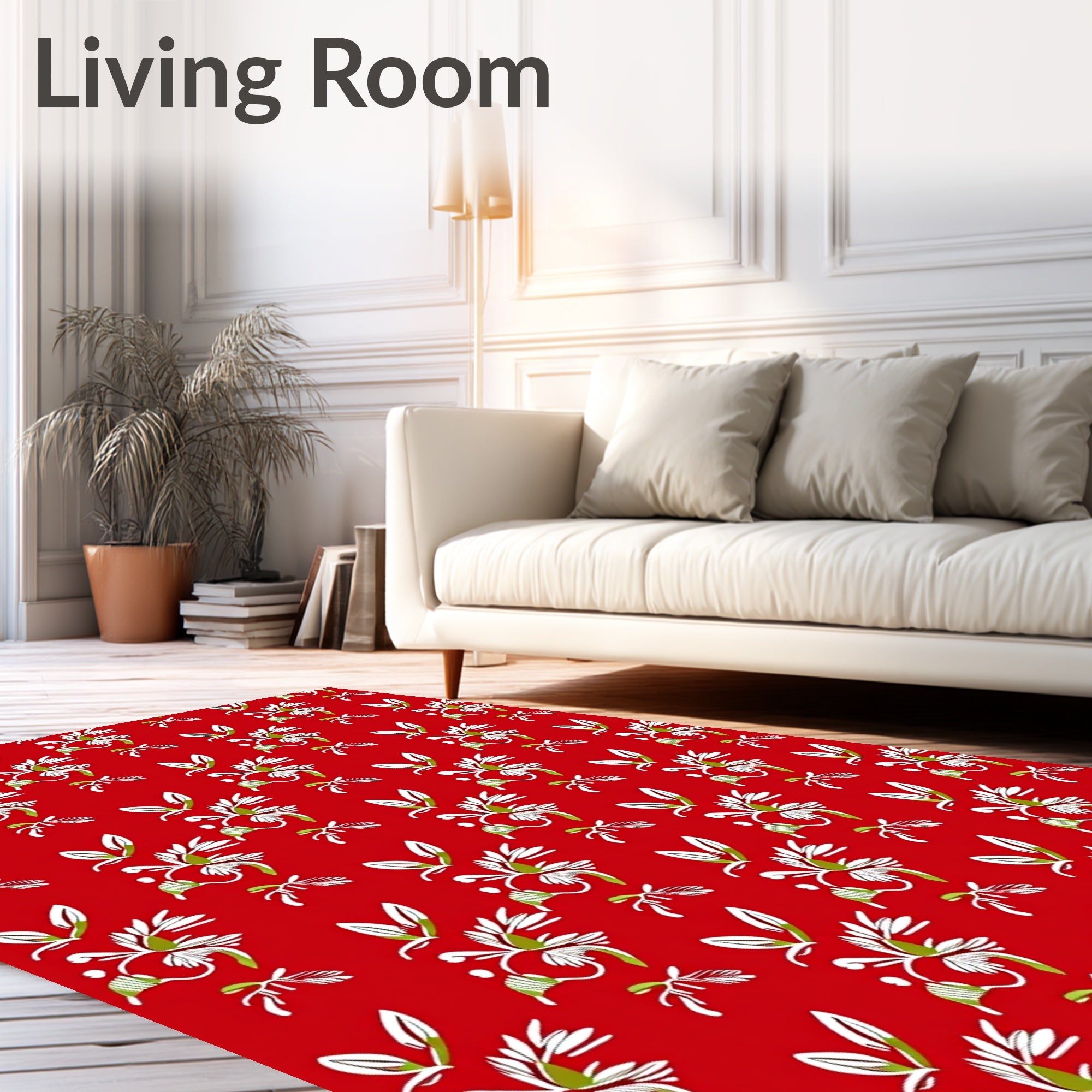 Crimson White Green Floral Sprig Rug