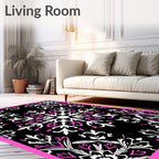 Black White Pink Snowflake Medallion Rug
