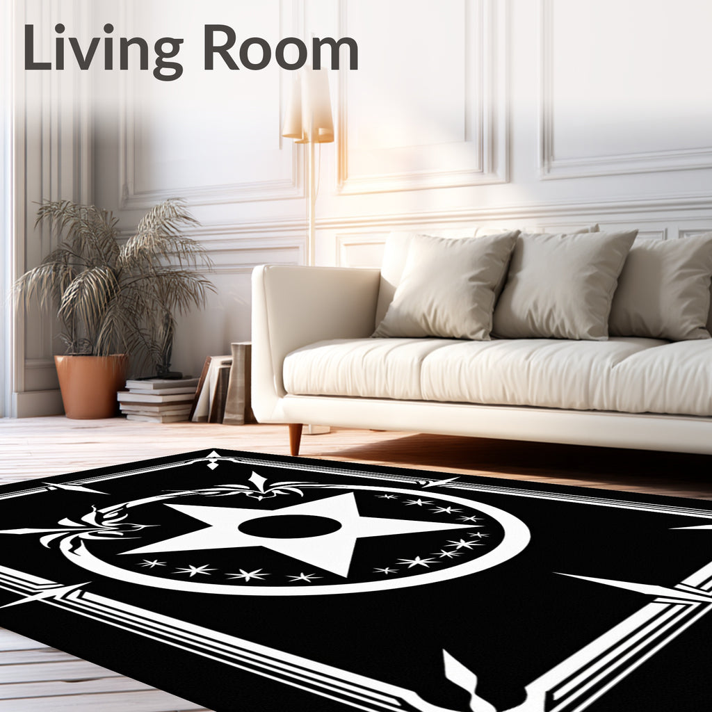 Bold Black White Star Emblem Rug