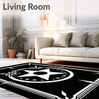 Bold Black White Star Emblem Rug