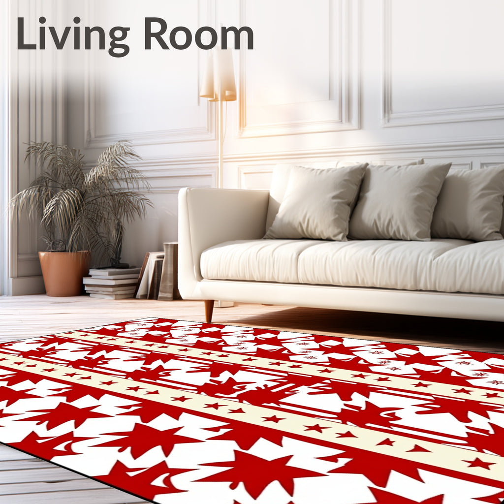 Crimson Starburst Stripes Cream Rug