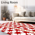Crimson Starburst Stripes Cream Rug