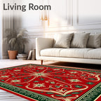 Crimson Green Ivory Floral Sunburst Rug