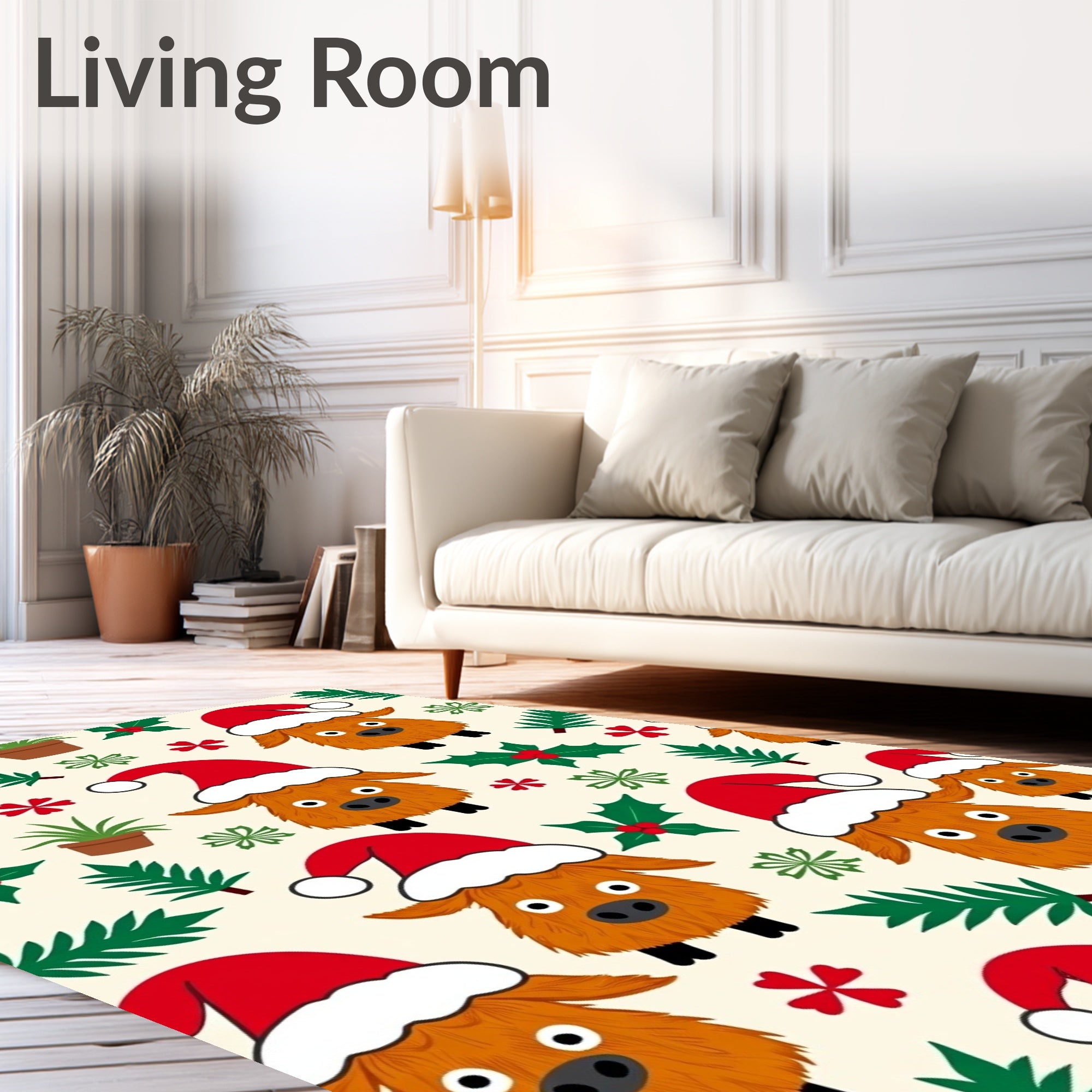 Christmas Highland Cow Holiday Holly Rug