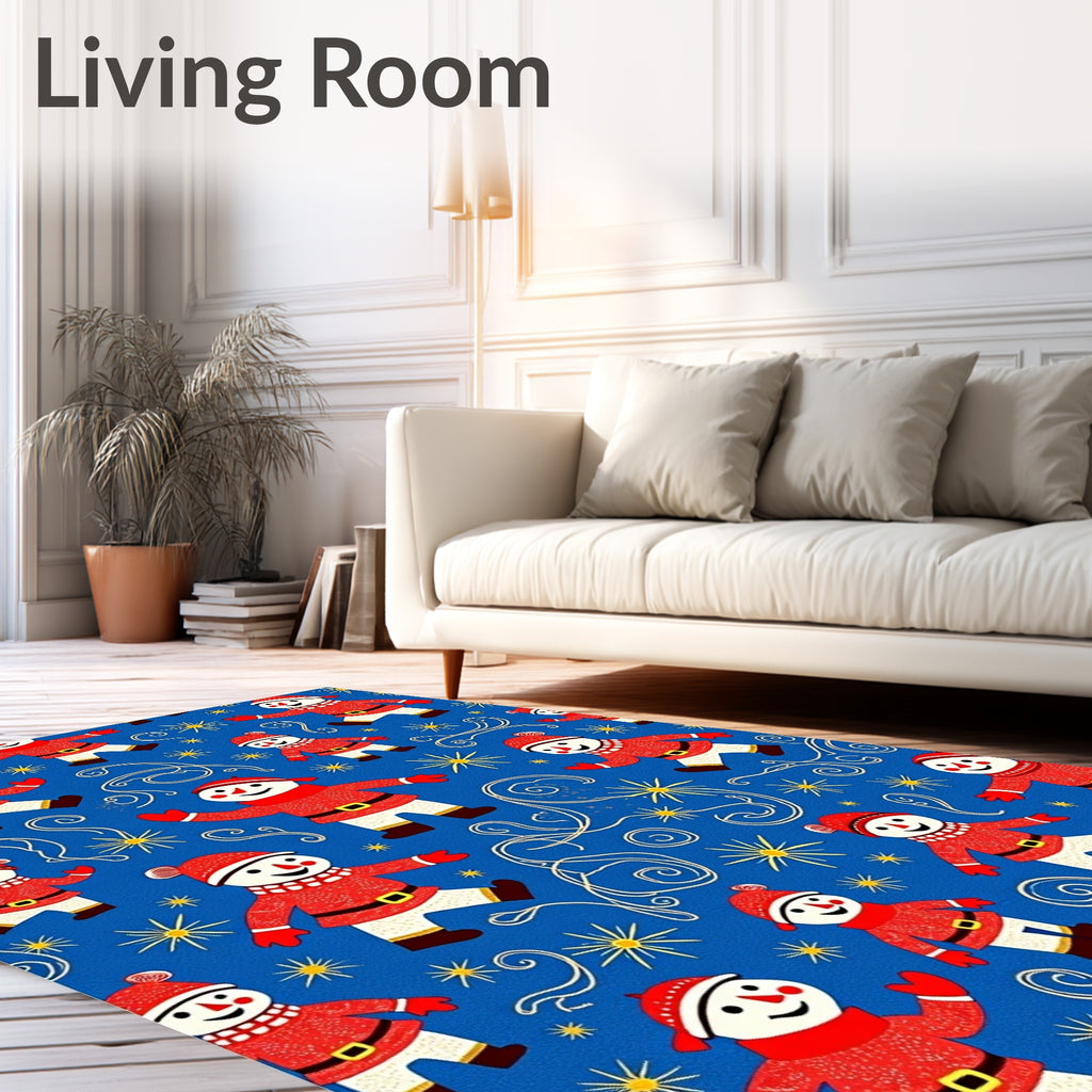 Happy Snowman Red Blue Starburst Rug