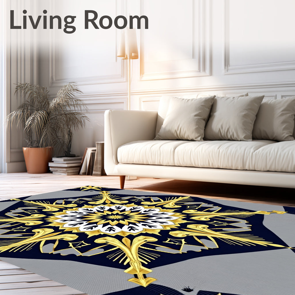 Golden Navy Elaborate Medallion Rug
