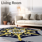 Golden Navy Elaborate Medallion Rug