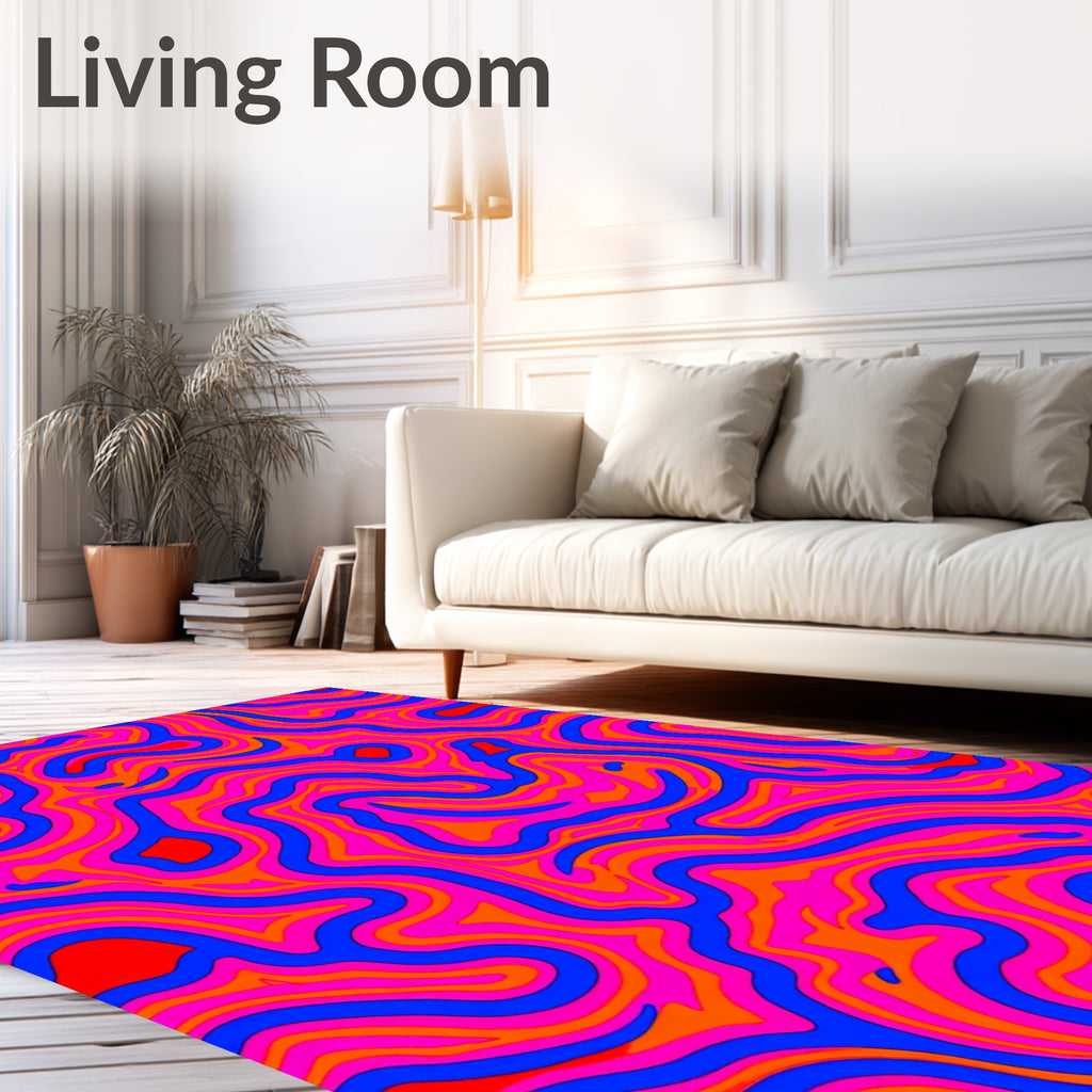 Vibrant Pink Blue Orange Swirl Waves Rug