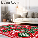 Festive Red Green Snowflake Collage Rug