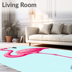 Pink Flamingo Bird On Blue Rug