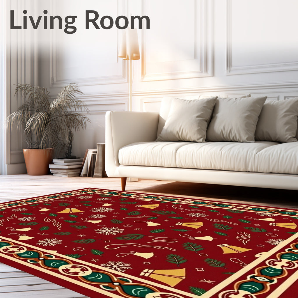 Crimson Snowflakes Bells Foliage Border Rug