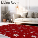 Red White Cold Winter Flakes Rug
