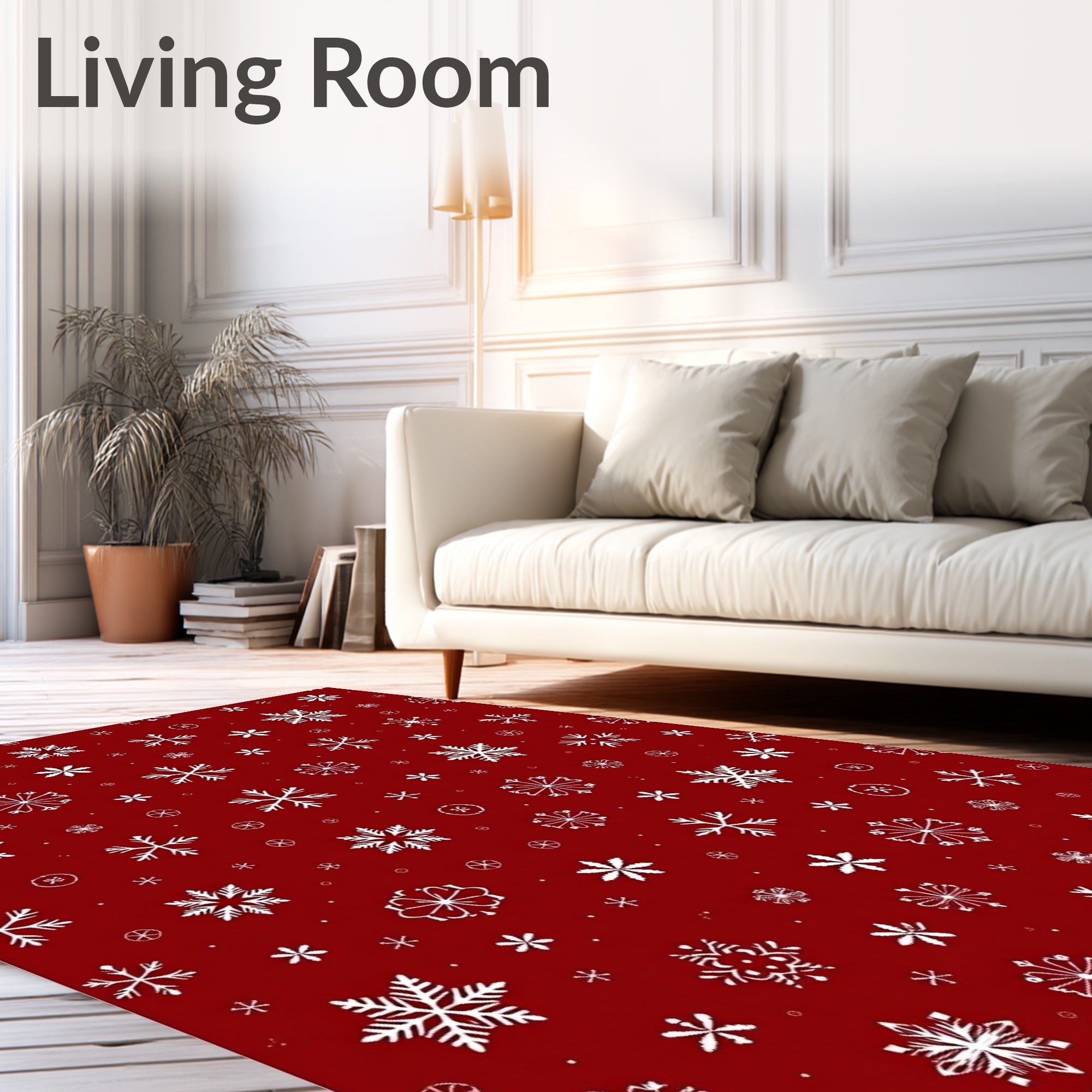 Red White Cold Winter Flakes Rug
