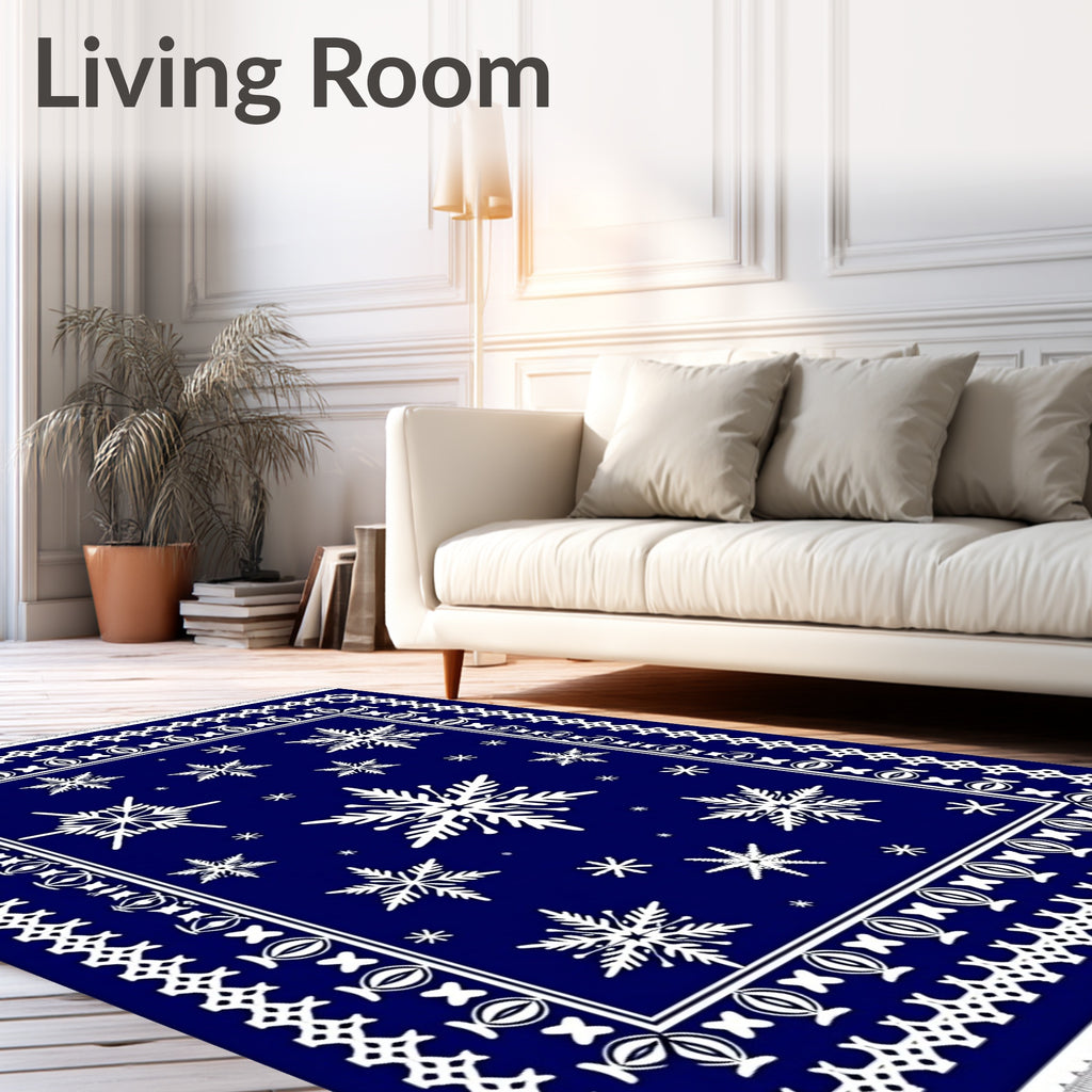 Navy White Snowflake Border Rug