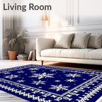 Navy White Snowflake Border Rug