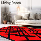 Crimson geometric interconnecting lines Rug