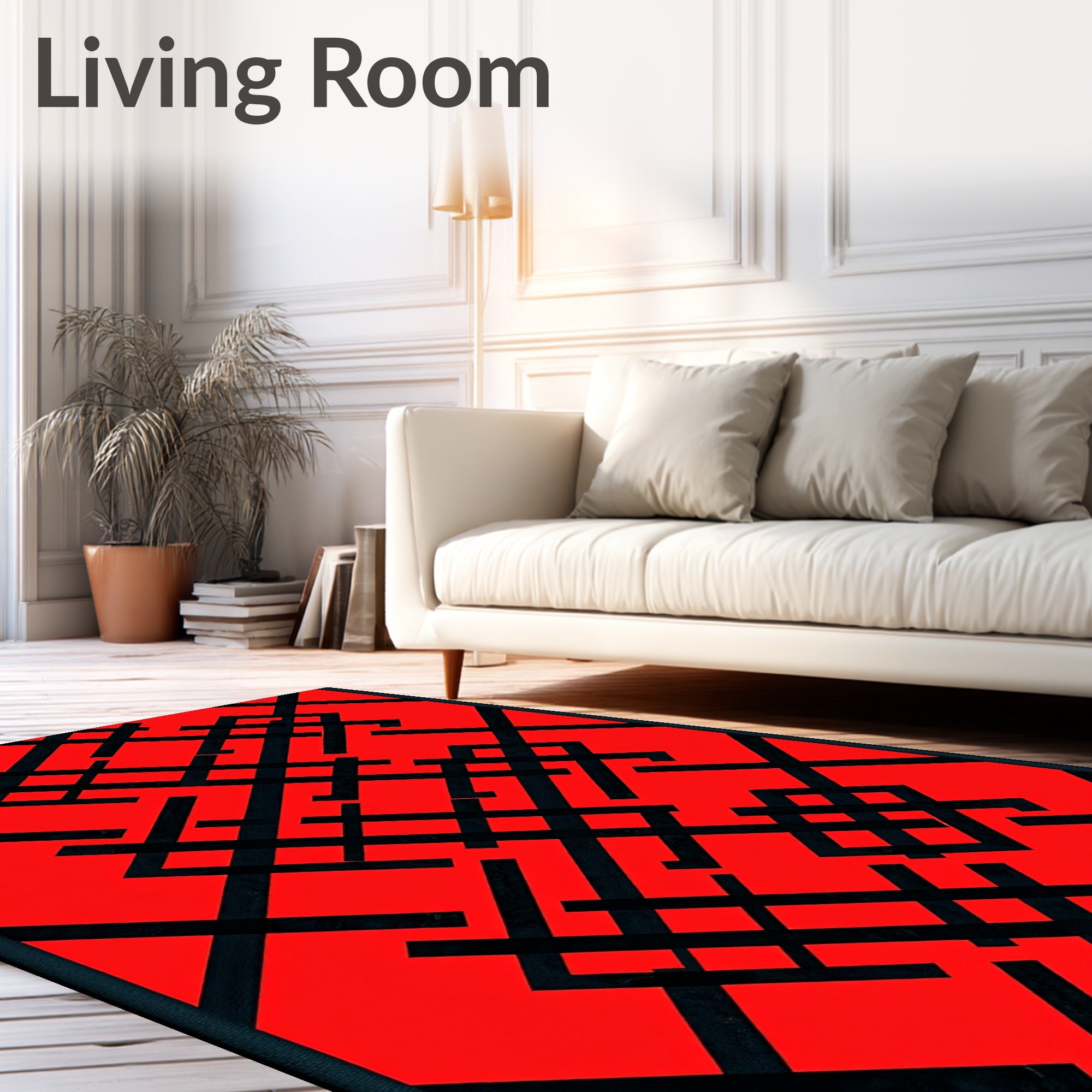 Crimson geometric interconnecting lines Rug