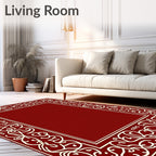 Crimson Ivory Swirling Floral Border Rug