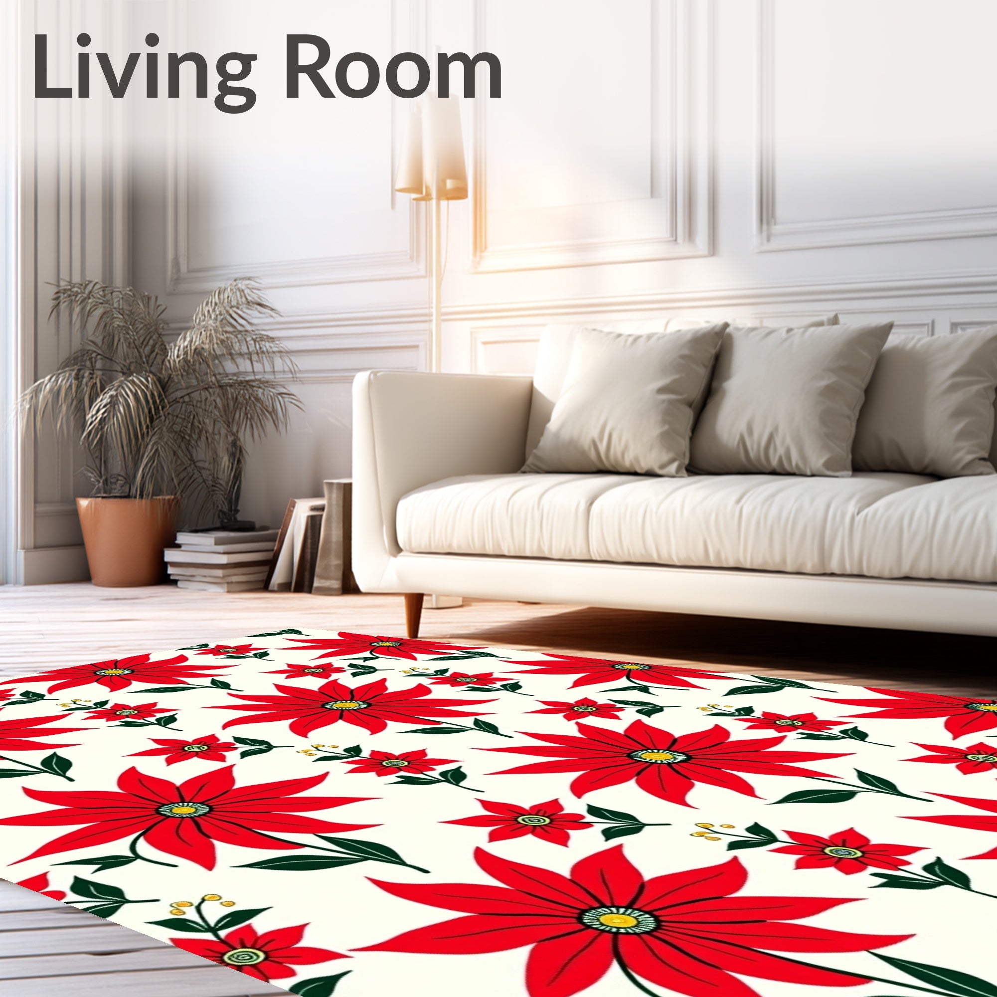 Bold Red Floral Blooms Rug