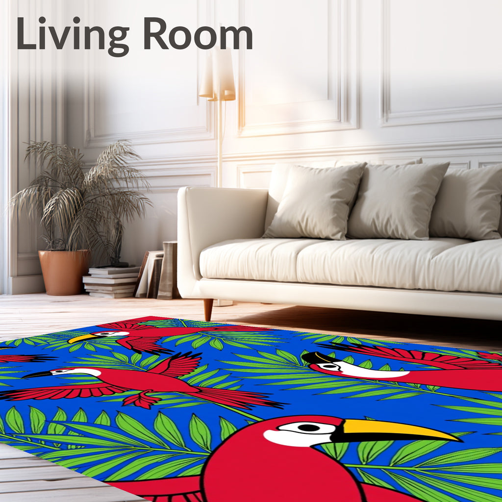 Tropical Red Toucans and Green Foliage Rug