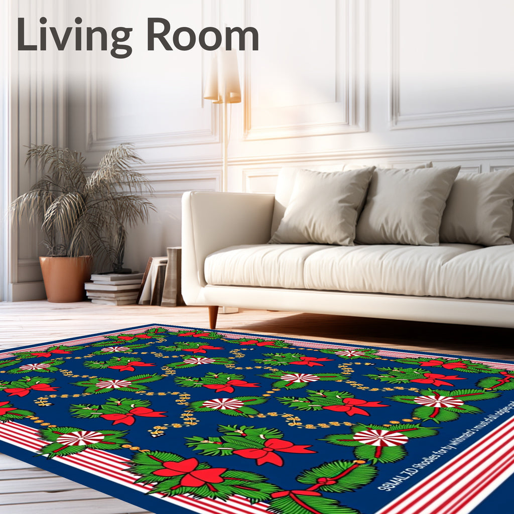 Festive Red Bow Green Pine Garlands Rug