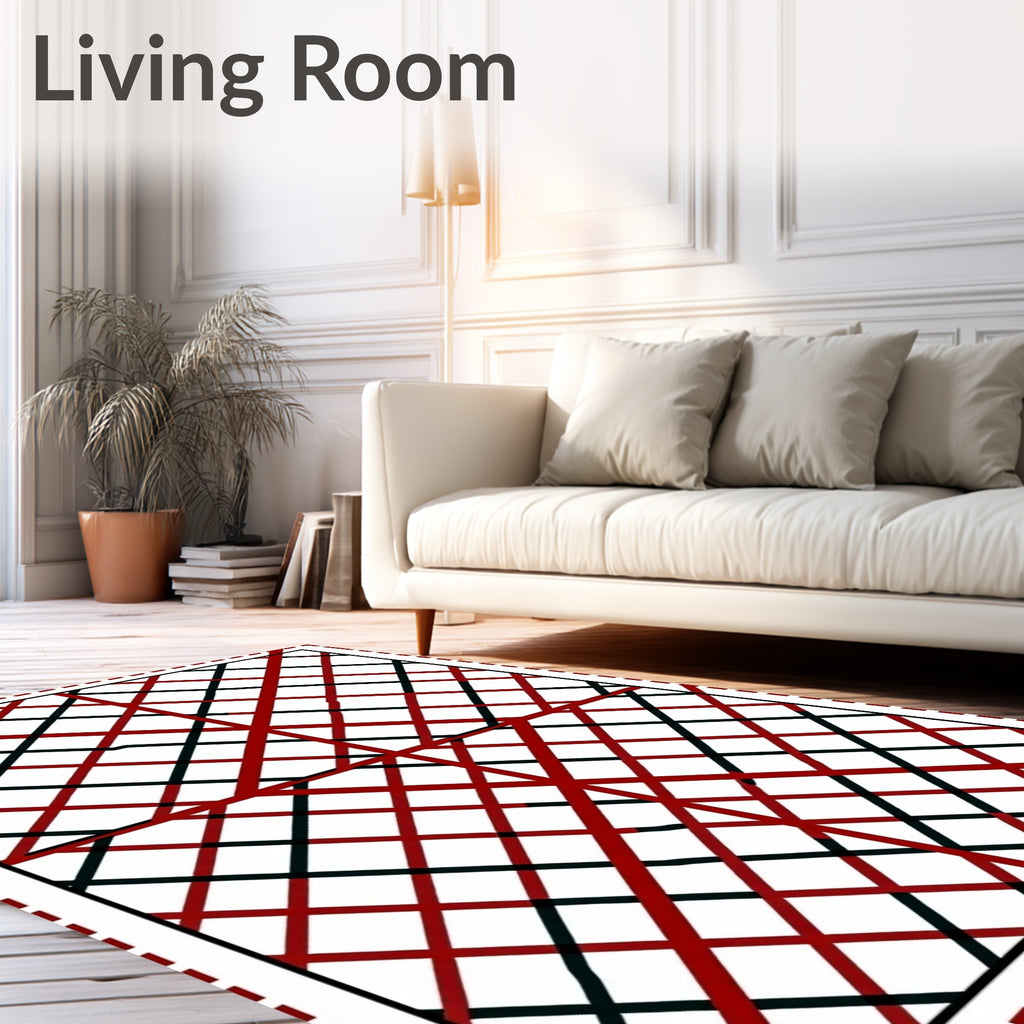 Bold Red Black Intersecting Lines Rug