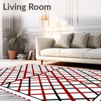 Bold Red Black Intersecting Lines Rug