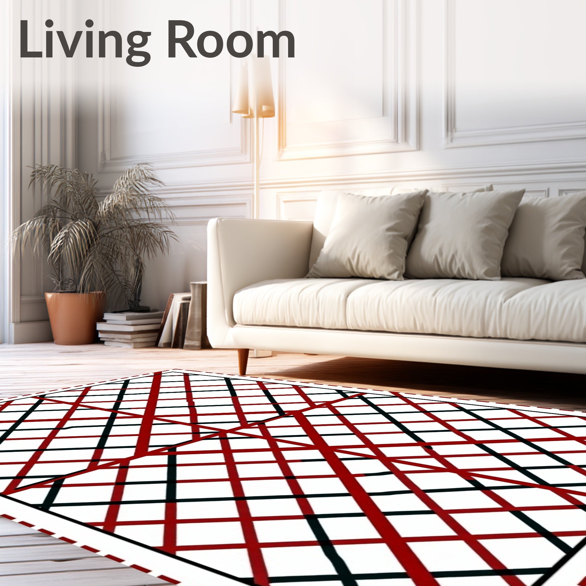 Bold Red Black Intersecting Lines Rug