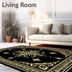 Black Yellow Vintage Floral Medallion Rug