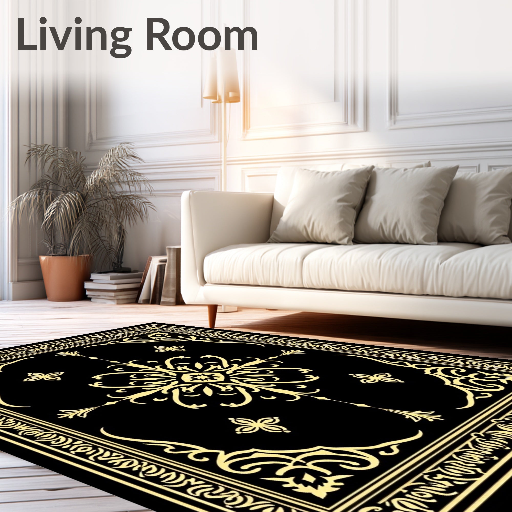 Black Yellow Vintage Floral Medallion Rug