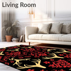 Golden Deer Antler Red Floral Harmony Rug
