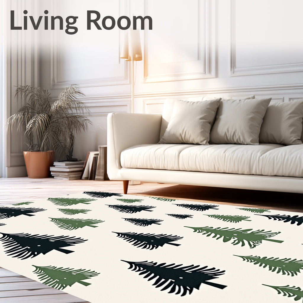 Forest Green Pine Silhouette Arrangement Rug