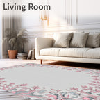 Pale Pink Abstract Floral Medallion Rug