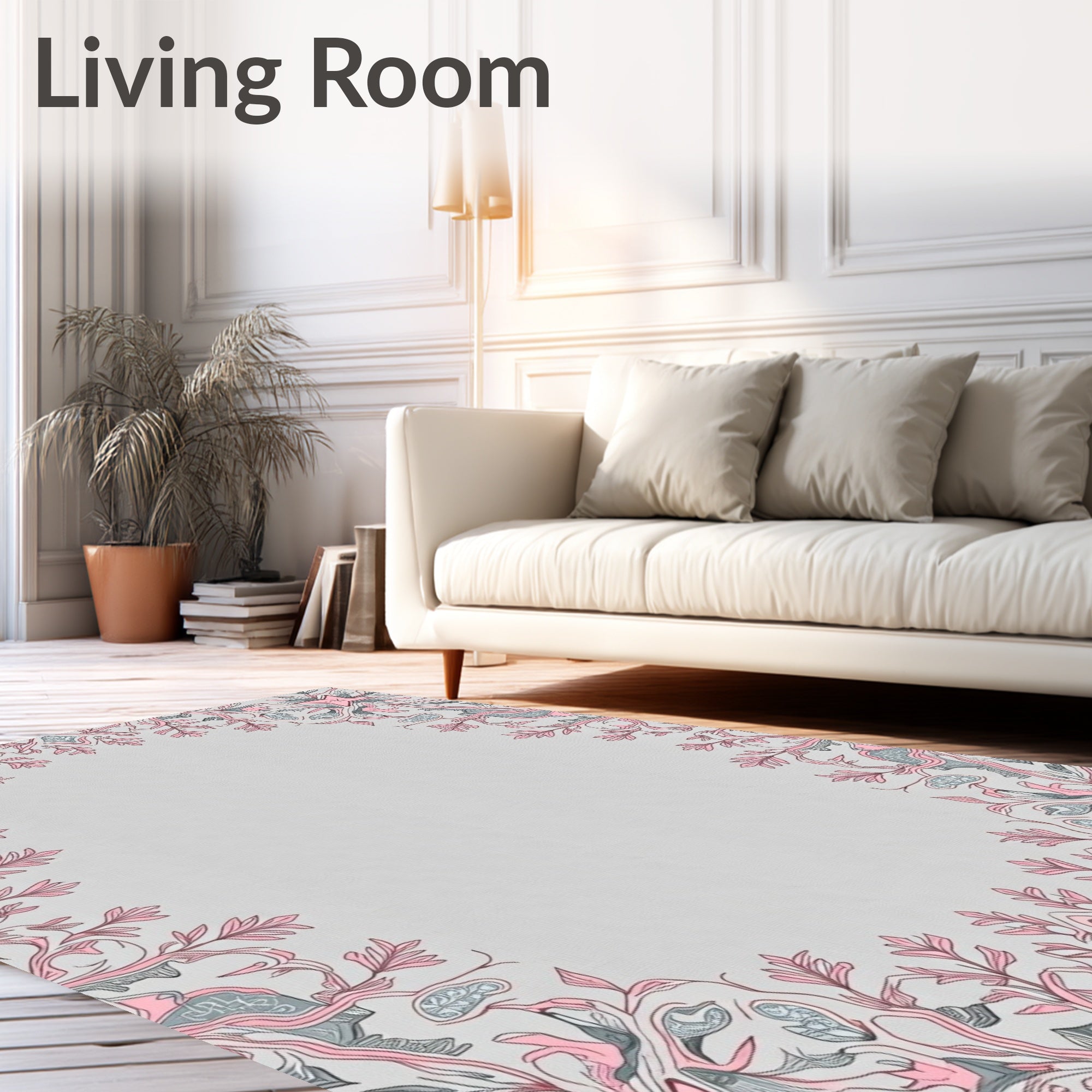 Pale Pink Abstract Floral Medallion Rug