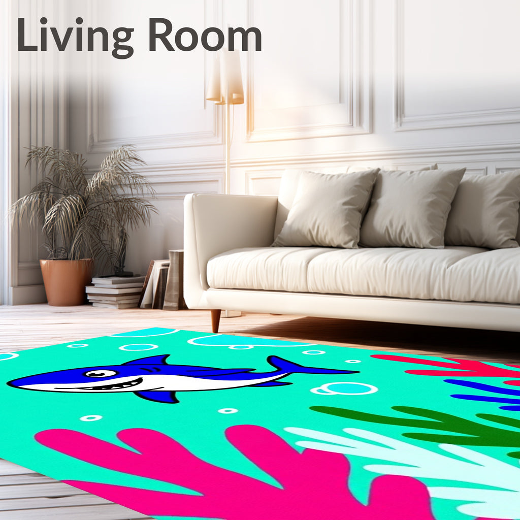 Blue Shark Coral Reef Kids Art Rug