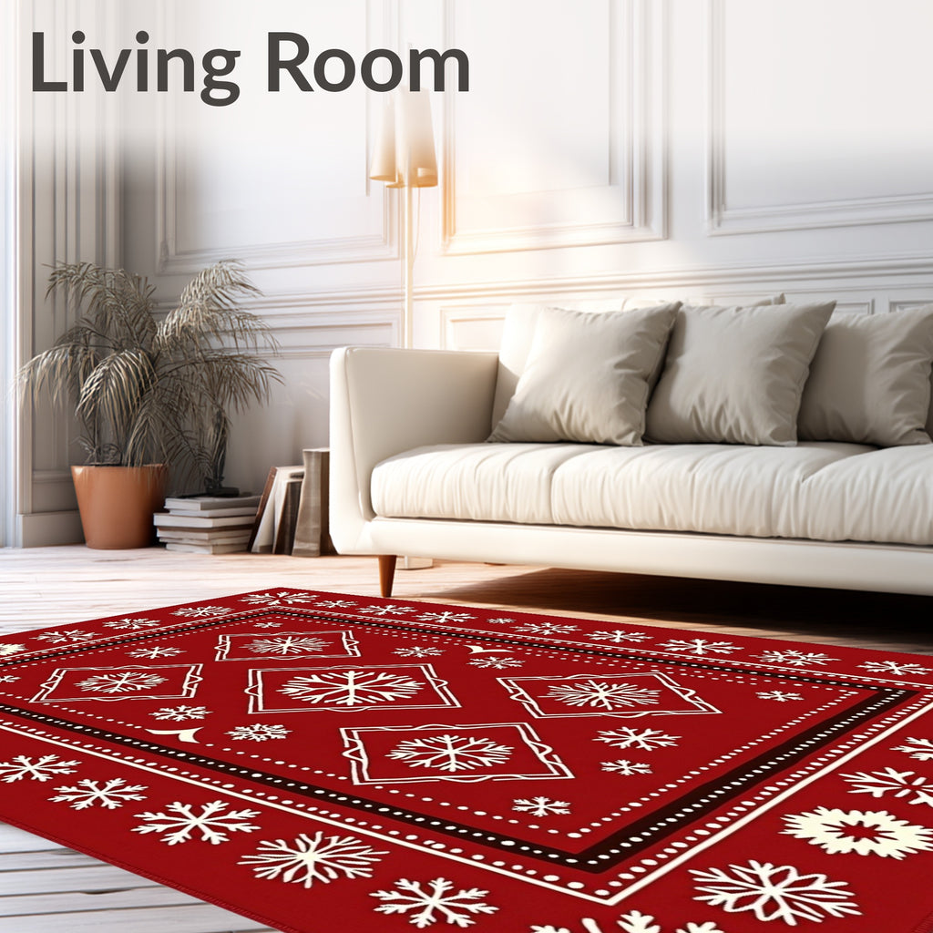 Crimson White Snowflake Border Medallion Rug