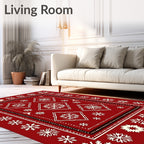 Crimson White Snowflake Border Medallion Rug