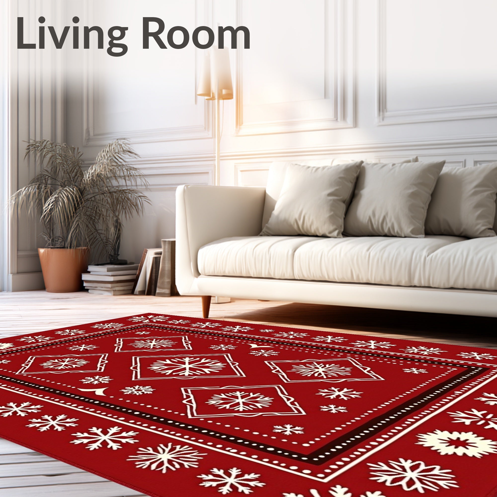 Crimson White Snowflake Border Medallion Rug