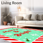 Red Stripe Mint Snowflakes Holly Rug