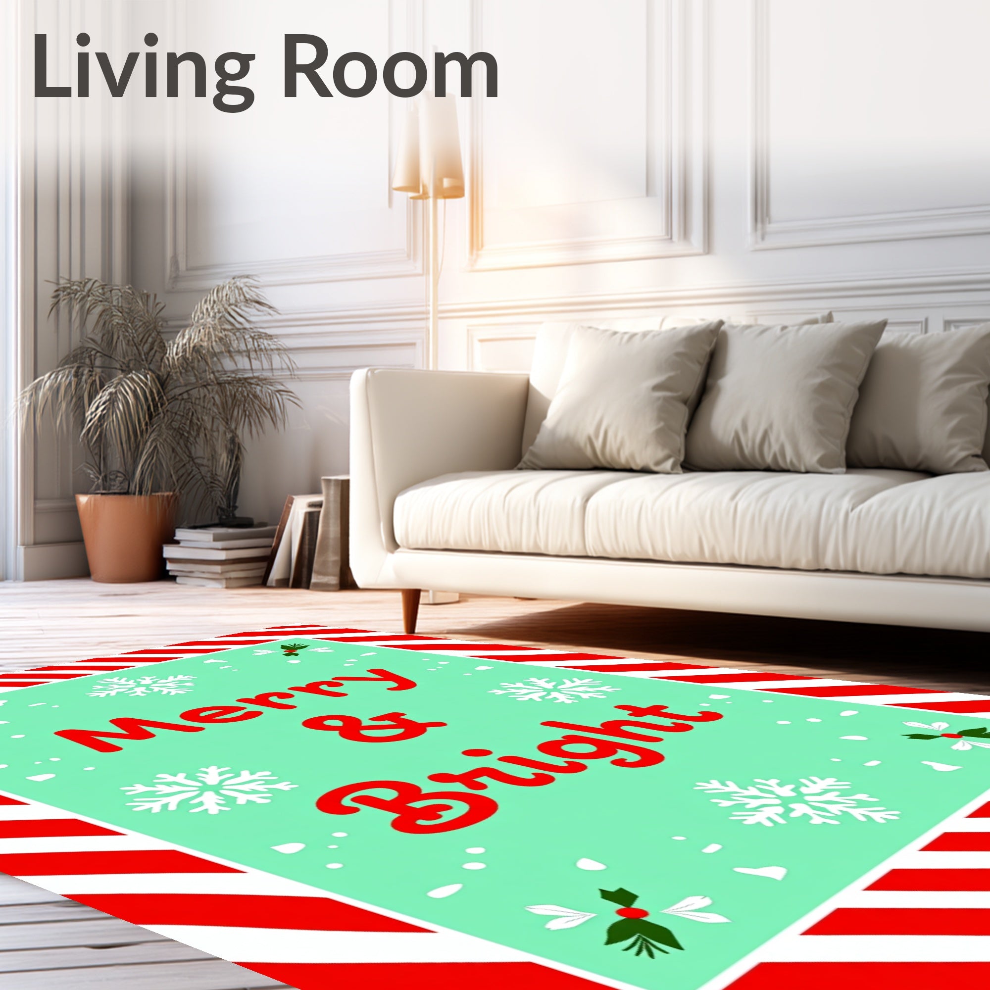 Red Stripe Mint Snowflakes Holly Rug