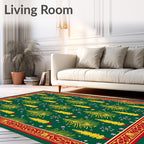 Festive Green Yellow Pine Border Rug