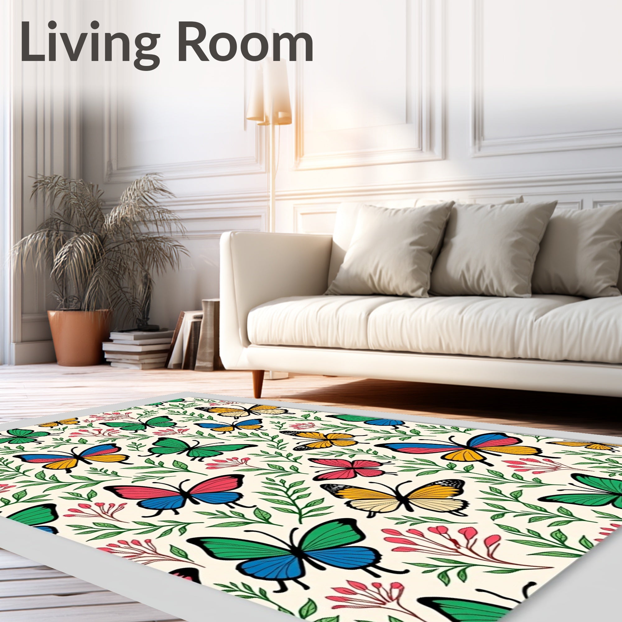 Whimsical Butterfly Garden Foliage Rug