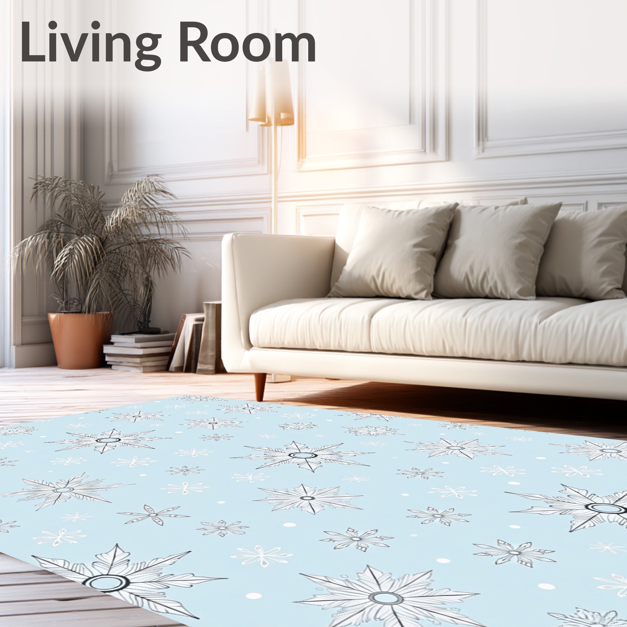 Pale Blue Snowflake Medallion Scatter Rug
