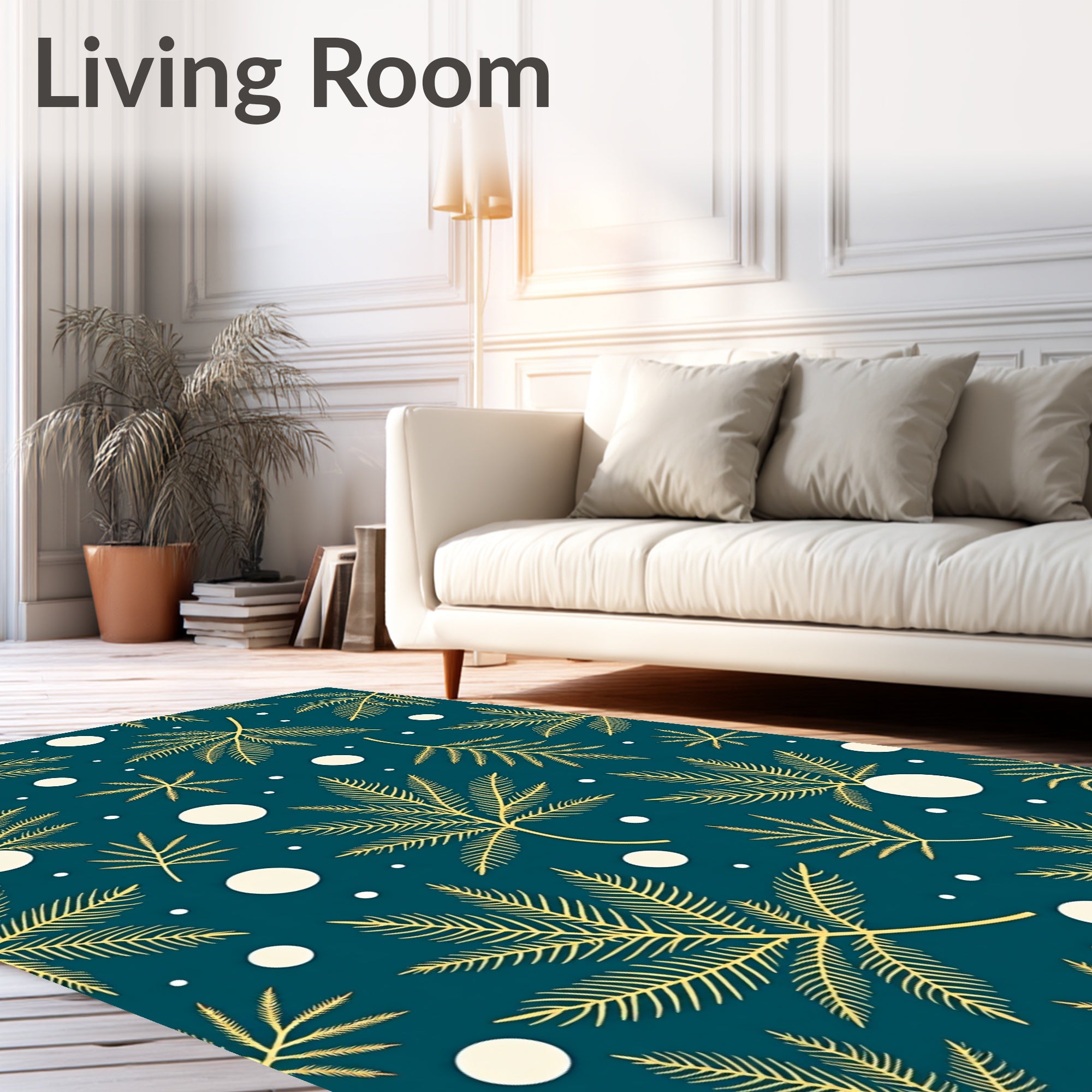 Golden Fern Circles Teal Rug