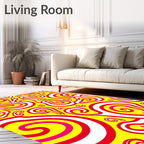 Vibrant Abstract Swirls Yellow Red Rug