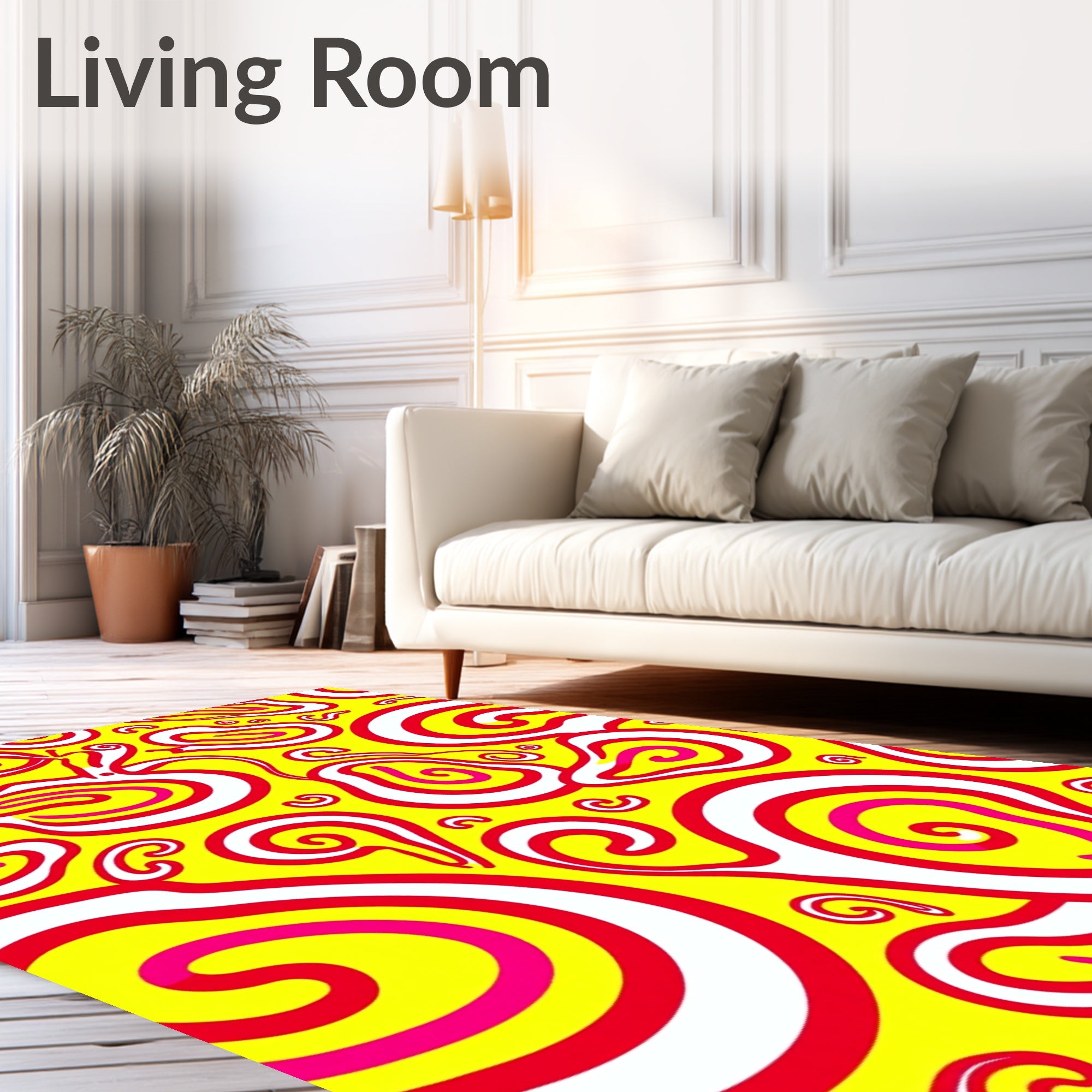 Vibrant Abstract Swirls Yellow Red Rug