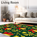 Gold Bells Red Bow Festive Green Accent Rug