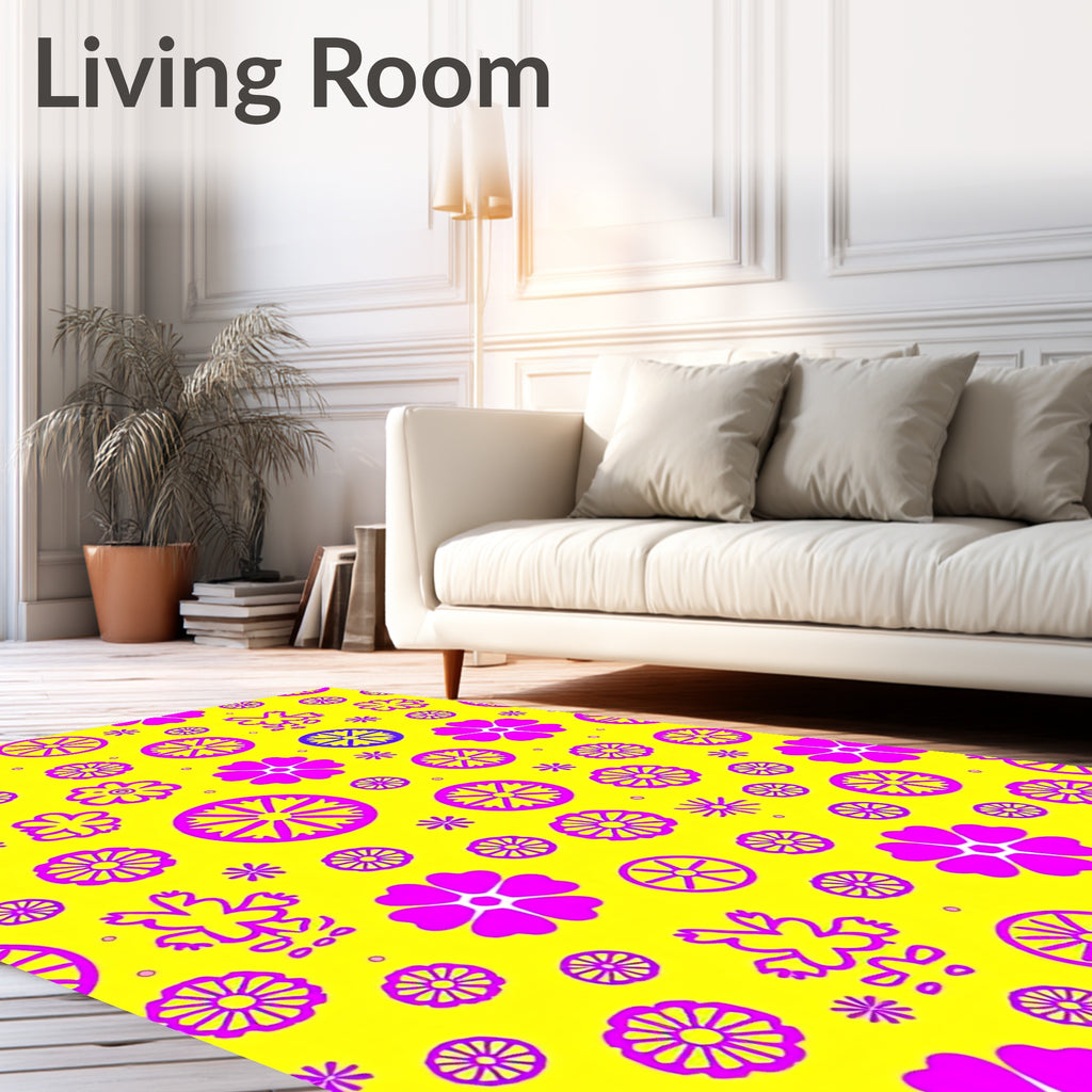Vibrant Yellow Pink Floral Mandala Rug